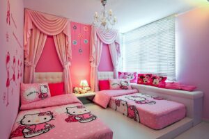 Opting for a colour scheme for Hello Kitty's room décor: